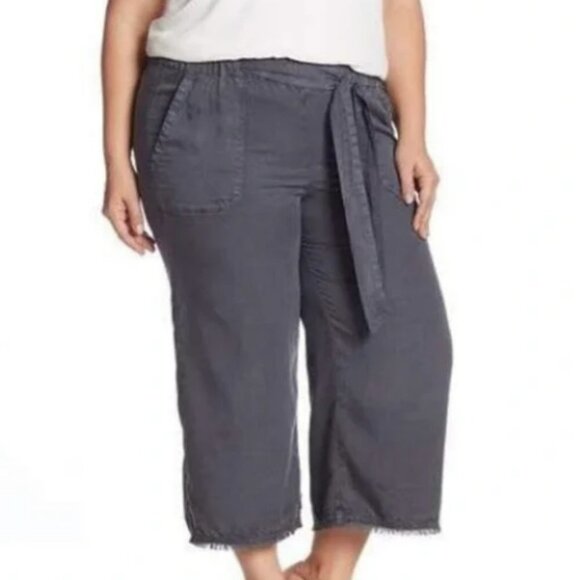 Susina Pants - Susina Tencel Lyocell Raw Hem Wide Leg Pants in Ebony Gray Lounge Cropped XS